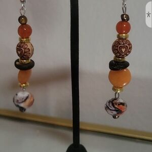 Handcrafted Orange and Brown Beaded Earrings